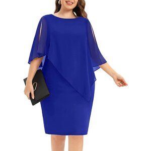 Plus Size Cocktail Dress Chiffon Overlay Sleeveless Elegant Women